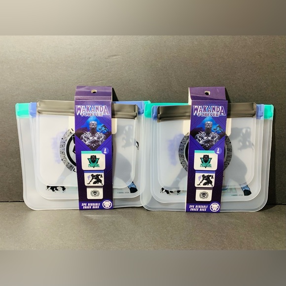 🆕2 Pack Marvel Black Panther Wakanda Forver  Reusable Snack Bags (6 Total Bags) - Picture 2 of 4